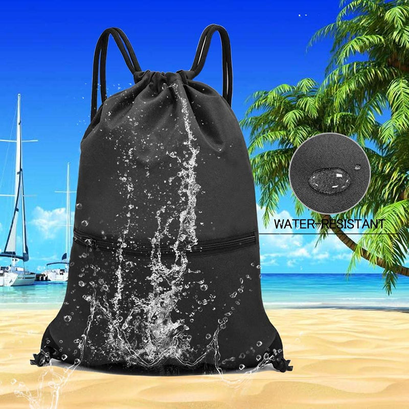 [Australia - AusPower] - HOLYLUCK Drawstring Backpack Bag Sport Gym Sackpack Ablack 