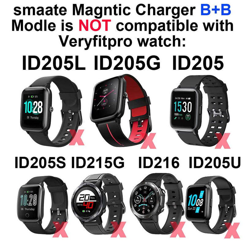 [Australia - AusPower] - smaate Chargers 2-Pack, ONLY Compatible with P22 of Donerton, Popglory, CanMixs, Kalinco 1.4inch smartwatch and AGPTEK LW31 1.69inch, Magnetic, Replacement Charging Dock, B+B Type 