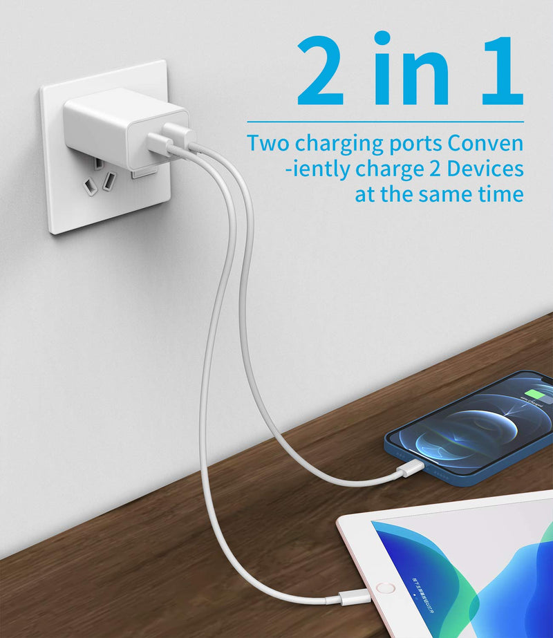 [Australia - AusPower] - PD QC3.0 Fast Wall Charger USB C/A Power Adapter Type Compatible with iPhone 12/mini/Pro/Max/11/SE/Xs/XR/X/8 for Pro Air 2020 Duo Samsung Galaxy S20/S10 Dual Port Charging 18w 20W 