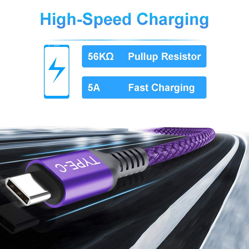 [Australia - AusPower] - USB C to Type C 100W Cable 10FT 2Pack,Power Delivery Fast Charging PD Charger Cord for MacBook Mac,iPad Pro 11 12.9 Air 4 5 5th 4th Mini 6 6th Generation,Samsung Galaxy S10 S20 S21 S22 22 Plus Ultra Purple 