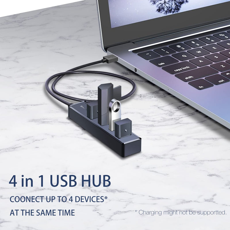 [Australia - AusPower] - SmartQ H302S USB 3.0 Hub for Laptop with 2ft Long Cable, Multi USB Port Expander , Fast Data Transfer USB Splitter for Laptop, Compatible with Windows PC, Mac, Printer, Mobile HDD Slim USB 3.0 - 2 ft 