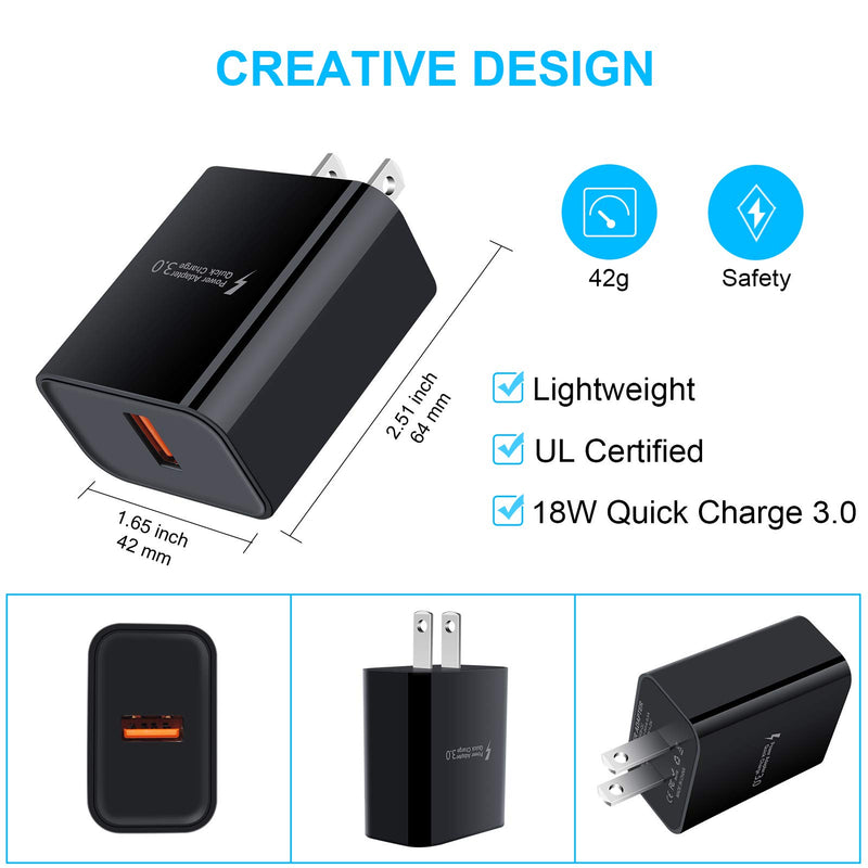 [Australia - AusPower] - Quick Charger 3.0 Wall Charger, 2-Pack 18W Fast Charging Bolck Brick Box USB Charger Power Adapter Wall Plug for iPhone SE/12 Pro Max/11 Pro/XS/XR/8, Samsung Galaxy S21+/S20 FE, Note 21/20 Ultra, Moto Black 