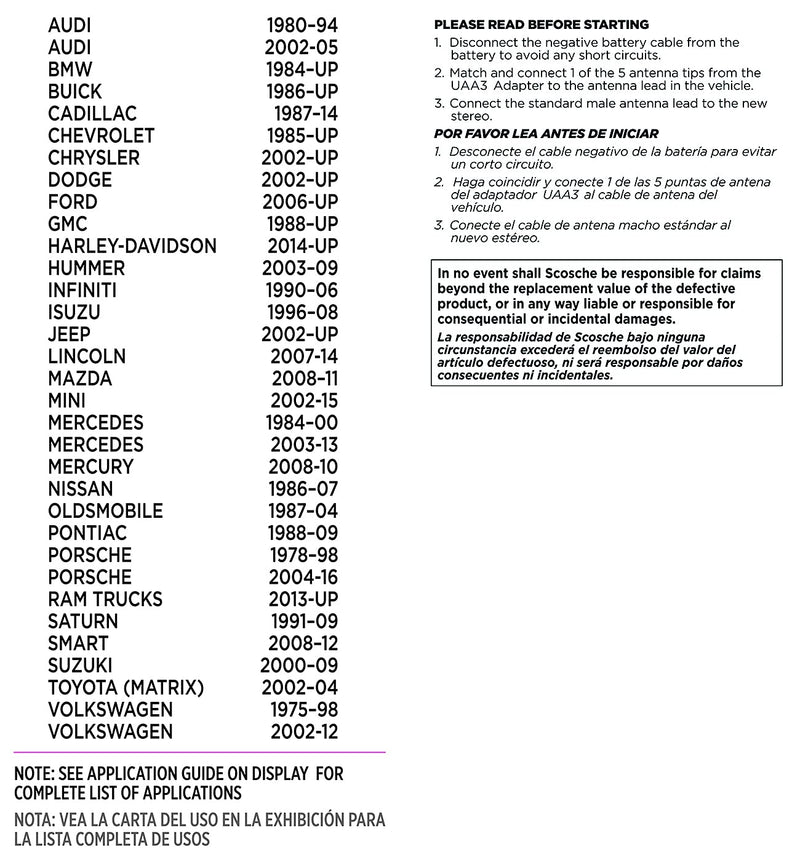 [Australia - AusPower] - SCOSCHE Multi-Vehicle All-In-One Antenna Adapter UAA3 Standard Packaging 