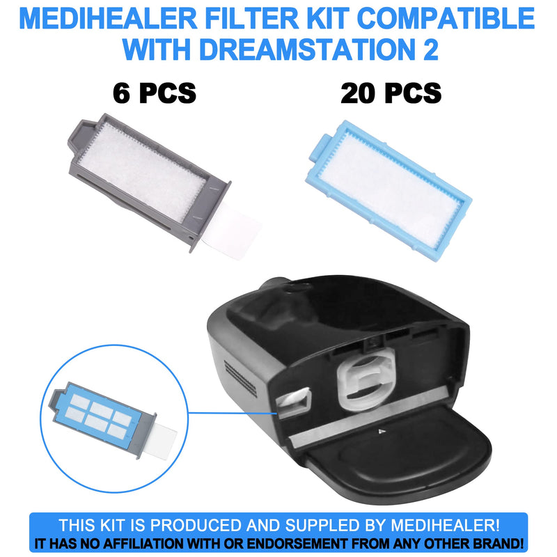 [Australia - AusPower] - 26PCS CPAP Filters Compatible with Dreamstation 2: Includes 20PCS Ultra-Fine Filters& 6PCS Pollen Filters,Replacement Filters for Dream Station 2 Supplies,Medihealer Premium Filter. 