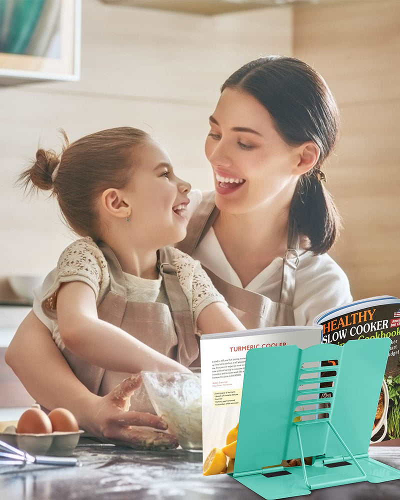[Australia - AusPower] - MSDADA Book Stand Metal Reading Rest Book Holder Adjustable Cookbook Documents Holder Portable Sturdy Bookstands for Recipes Textbooks Tablet Music Books with Page Clips (Light Green) Light Green 