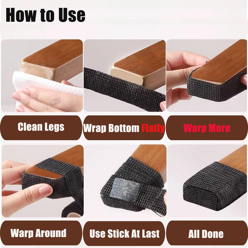 [Australia - AusPower] - Universal Chair Leg Floor Protectors Wraps for Hardwood Floors Fit All Legs Free Wrap Furniture Cups Self Adhesive Chair Leg Strap Caps Covers Reduce Noise Easy Move 135 FT About 30 Cups (Black) Black 