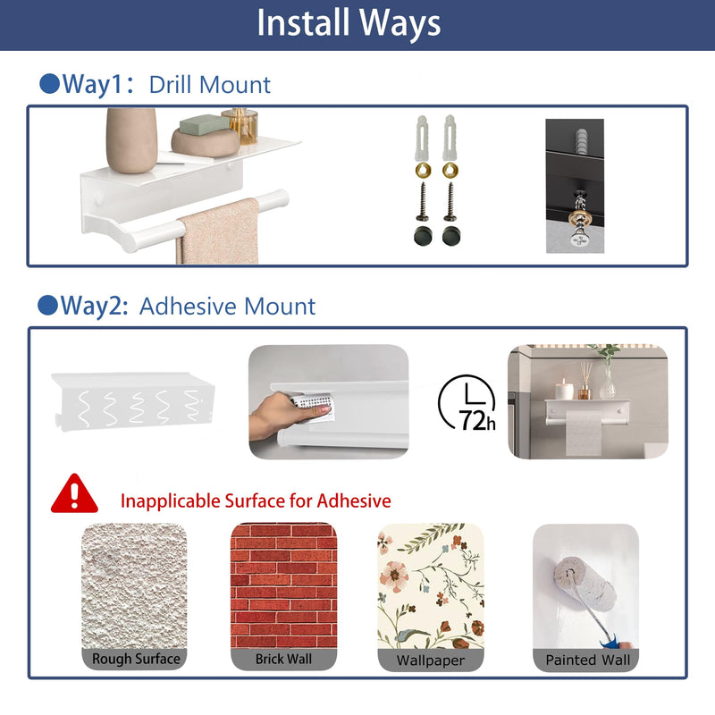[Australia - AusPower] - Dr.DJ Toilet Paper Holder with Shelf, Paper Towel Holder for Bathroom Organizer & Storage Wall Mount, Tissue Roll Holder, RV Toilet Paper Holder with Adhesive & Screw White White a 