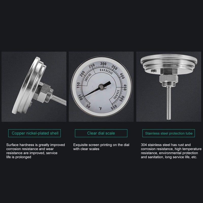 [Australia - AusPower] - Dial Thermometer, 3in Adjustable NPT Thread 1/2in Pointer Thermometer for Barbecue Grill Oven 50-550 