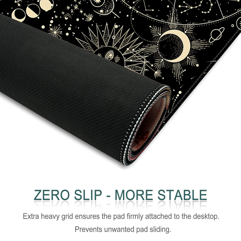 [Australia - AusPower] - HOMKUMY Extended Gaming Mouse Pad, 35.5x15.75 Non-Slip Large Desk Pad Mousepad with Stitched Edges Waterproof Keyboard Mouse Mat Desk Protector for Game, Office and Home, Moon Sun Yellow 