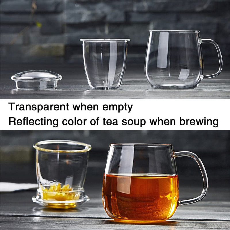 [Australia - AusPower] - DOPUDO PAVILION Glass Tea Cup with Infuser and Lid, 17.6oz/ 520ml Borosilicate Glass Large Tea Mug with Infuser, Clear Teacup for Loose Leaf Tea, Blooming Tea, Tea Bag 