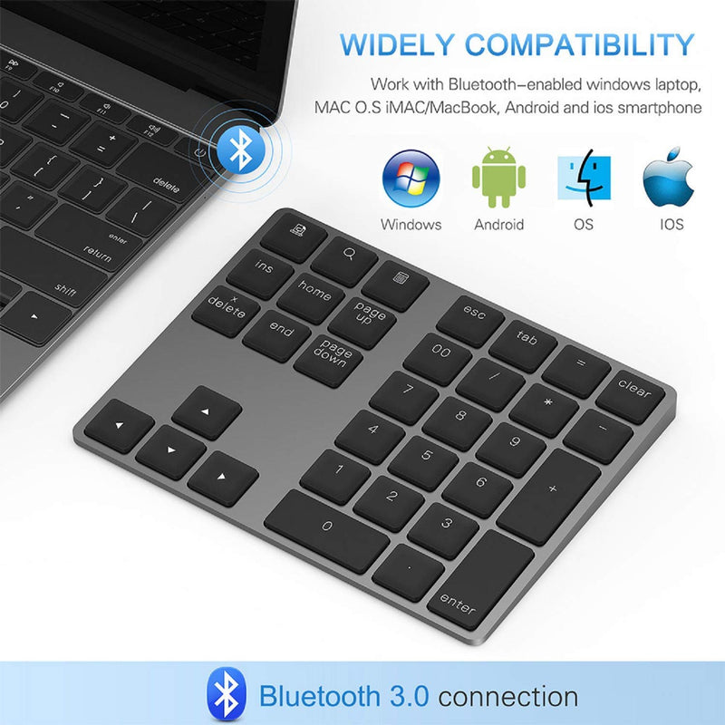[Australia - AusPower] - Bluetooth Number Pad, Lekvey Aluminum Rechargeable Wireless Numeric Keypad Slim 34-Keys External Numpad Keyboard Data Entry Compatible for Macbook, MacBook Air/Pro, iMac Windows Laptop Surface Pro etc Bluetooth - Black 