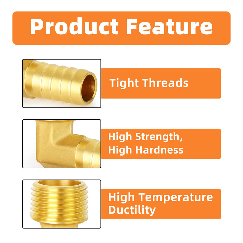 [Australia - AusPower] - GASHER 5 Pieces Brass Hose Barb Reducer 90 Degree Elbow 1/4 Inch NPT to 1/4 Inch Barb Hose ID with 5 Hose Clam, Brass Barb Reducer SPLICER Fitting Fuel/AIR/Water/Oil/Gas/WOG 1/4" NPT x 1/4" Hose Barb 