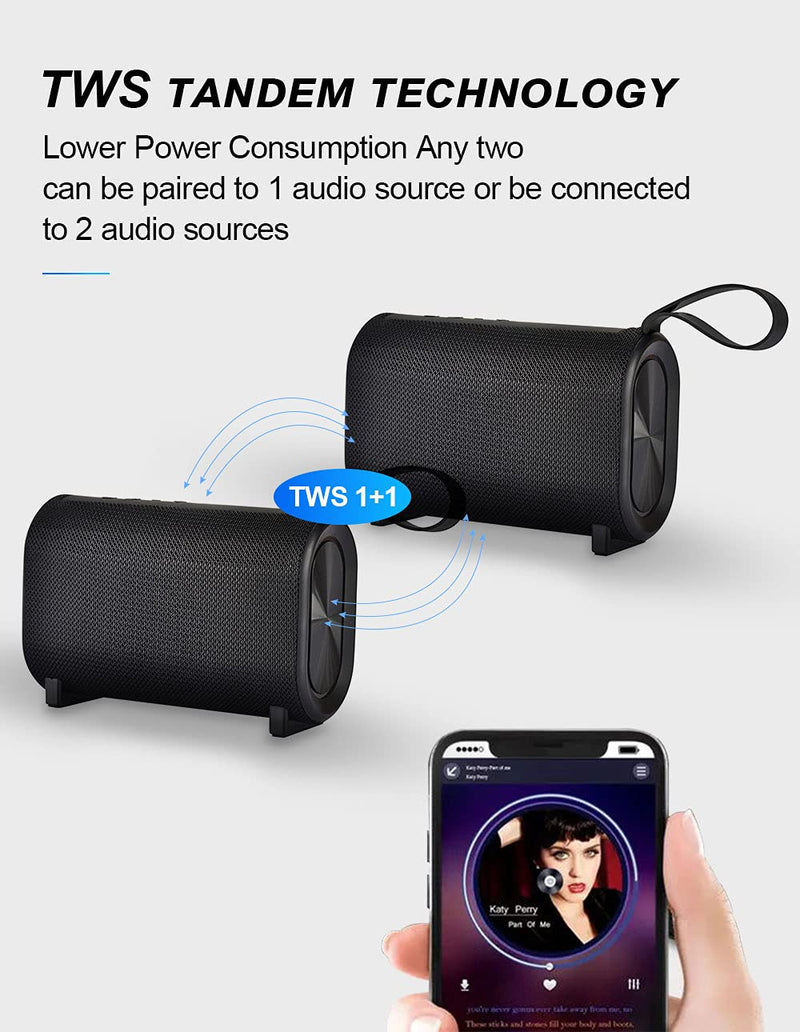 [Australia - AusPower] - VOZZOR Bluetooth Speaker,Vozzor Portable Wireless Speaker, Louder Volume, Stereo Sound, Rich Bass, Microphone,IPX5 Waterproof, 15-Hour Playtime, Speaker for Home,Travel-Black. 5.90X2.165X3.937 inch 