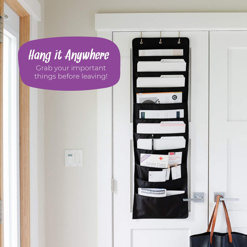 [Australia - AusPower] - WallDeca Hanging File Organizer | Black, Letter-Sized, Storage Pocket Chart for Office, Home and Classroom (10 Pockets - Original) 