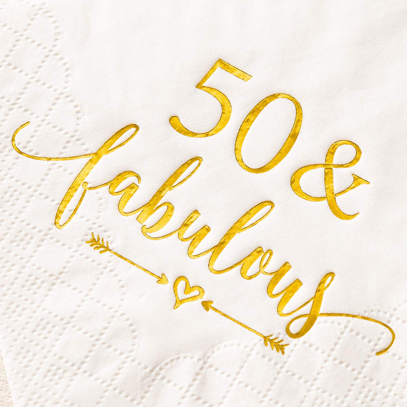 [Australia - AusPower] - Crisky 50 and Fabulous Cocktail Napkins Gold for Women 50th Birthday Decorations, 50th Birthday Bevergae Dessert Table Supplies, 50Pcs, 3-Ply 