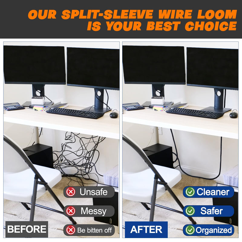 [Australia - AusPower] - Split Braided Sleeve Cable Management Wire Loom Cord Covers for High-Temperature Automotive Harness and Home Cable Management, 15ft - 1 inch Self-Wrapping Tubing Cord Protector 1"-15 Feet 
