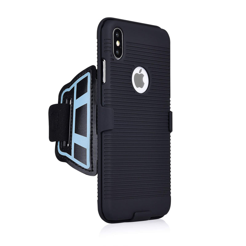 [Australia - AusPower] - Sports Armband wristband Case for Apple iPhone XS Max, hybrid Hard Case cover with sport armband, 180° Rotative Holster, sport armband for running jogging exercise or Gym (iPhone XS Max) 