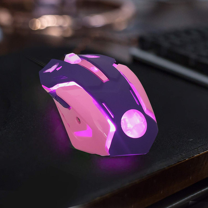 [Australia - AusPower] - Gaming Mouse,Pink Backlit Optical Game Mice Ergonomic USB Wired with 2400 DPI and 6 Buttons 4 Shooting for Computer/Win/Mac/Linux/Andriod/iOS. (Purple) purple 