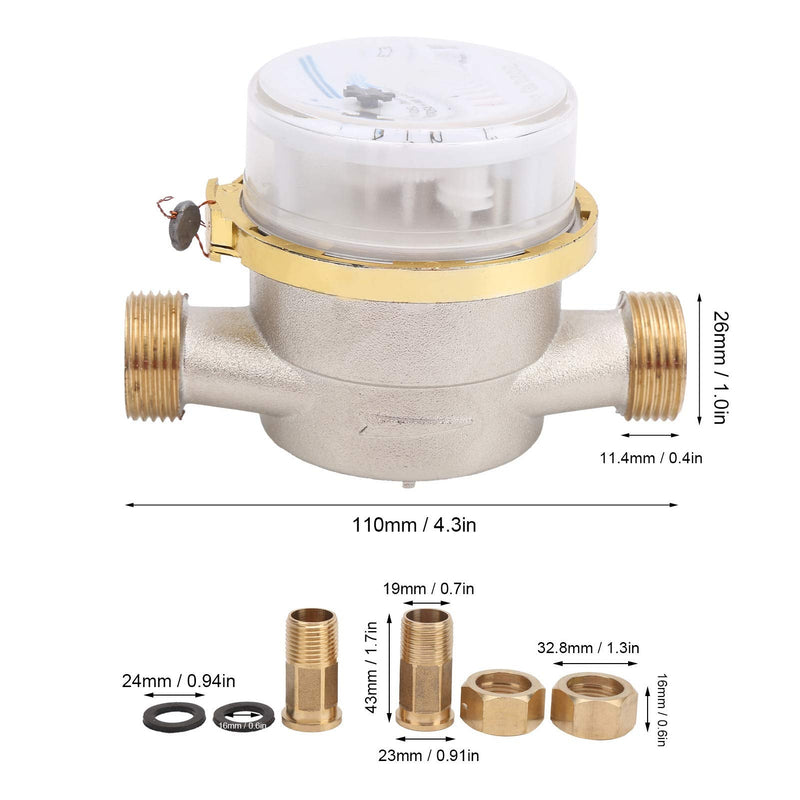 [Australia - AusPower] - Water Meter, Lead Free Potable Water Meter Kit, with Pulse Output, BSPT 1/2 Cold Water Meter for Homes, Gardens, ABS+Copper Body, with Nut, Adapter and Gasket 