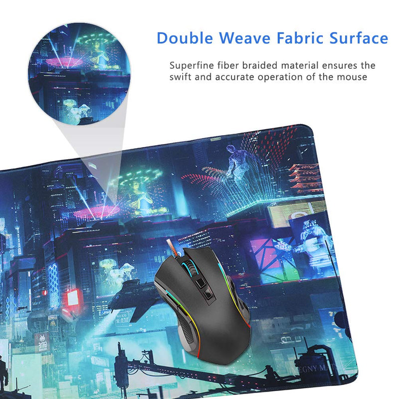 [Australia - AusPower] - Imegny Extended Gaming Mouse Pad, Portable Mat for Keyboard & Mouse with Stitched Edges + Non-Slip Rubber Base （90x40 Green city005） 90x40 Green City005 
