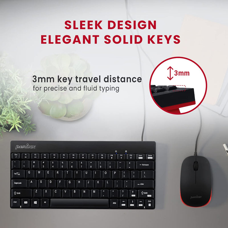 [Australia - AusPower] - Perixx Periduo-212 Wired Mini Keyboard and Mouse Set, USB Connection, Black, US English Layout (11486) 