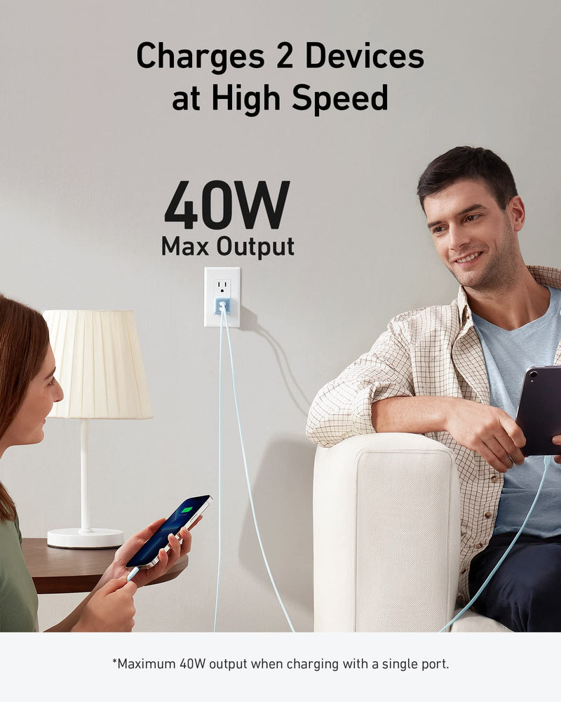 [Australia - AusPower] - Anker USB C Charger 40W, 521 Charger (Nano Pro), PIQ 3.0 Durable Compact Fast Charger (Not Foldable) for iPhone 13/13 Mini/13 Pro/13 Pro Max/12, Galaxy, Pixel 4/3, iPad/iPad Mini (Cable Not Included) Glacier Blue 