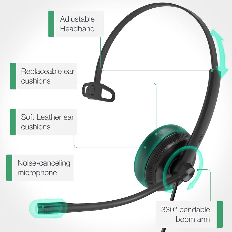 [Australia - AusPower] - Yealink Headset with Microphone 3.5mm Headphone with Mic for PC Computer Laptop Phones Teams Certified Work Office Headset Mono 