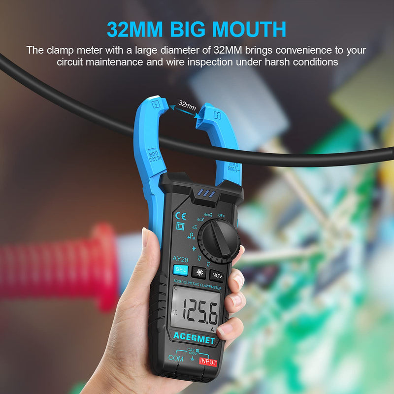 [Australia - AusPower] - Digital Clamp Meter, ACEGMET 6000 Counts AC Current Amp Meter Non Contact Voltage Tester AC/DC Voltage Tester with Amp, Volt, Ohm, Continuity, Diode and Resistance Test 600A Clamp Multimeter 6000.0 Watts 