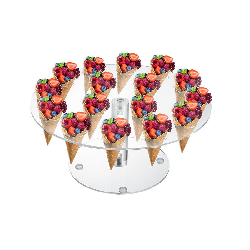 [Australia - AusPower] - Peohud 2 Pack Ice Cream Cone Holder, 16 Holes Acrylic Ice Cream Cone Display Stand, Clear Waffle Hand Roll Sushi Display Rack for Weddings, Birthday Parties, Anniversaries, Round 