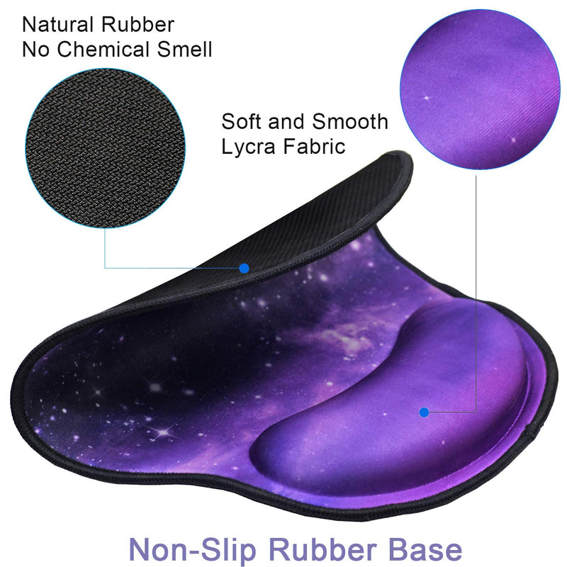 [Australia - AusPower] - Mouse Pads with Wrist Support,Ergonomic Mouse Pad for Women,Wrist Rest Mouse Pad for Laptop Computers,Non Slip Memory Foam Mousepad Stitched Edges,Home Working Office ,Purple Starry Sky Purple Dream Starry Sky 