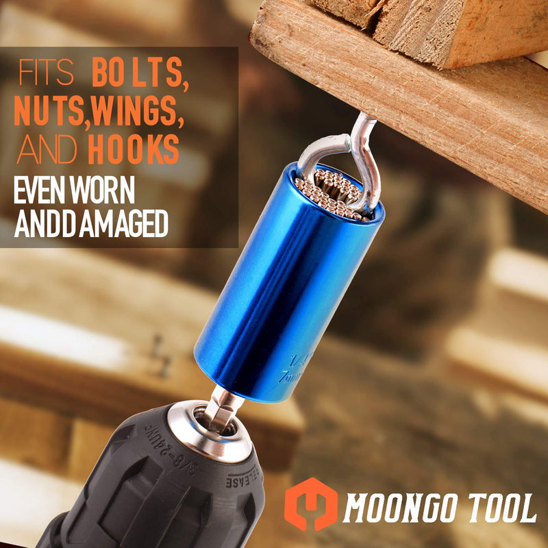 [Australia - AusPower] - Moongo Tool Universal Socket, Gifts for Dad from Daughter Son - Christmas Gifts for Men, Father/Dad, DIY Handyman, Husband, Guys, Boyfriend, Him, Unique Tools for Men (7-19mm) Power Drill Adapter Grip-blue 