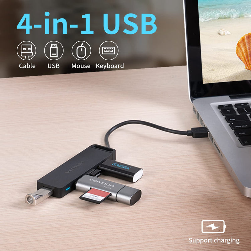 [Australia - AusPower] - VENTION USB 3.0 Hub, 4 Ports USB Hub Ultra-Slim Data USB Hub 1.6FT Extended Cable [Charging Supported], Compatible with MacBook, Laptop, Surface Pro, PS4, PC, Flash Drive, Mobile HDD (0.5m/1.6ft) 0.5m/1.6ft 