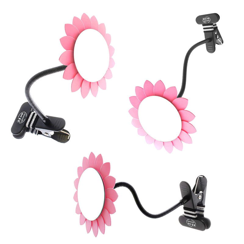 [Australia - AusPower] - Clip-On Convex Desk and Cubicle Mirror to See Behind You. Pink Flower Design. Wide Angle View Clear Reflection. Real Glass Mirror. Clip to Monitor and Anywhere up to 2" Thick 