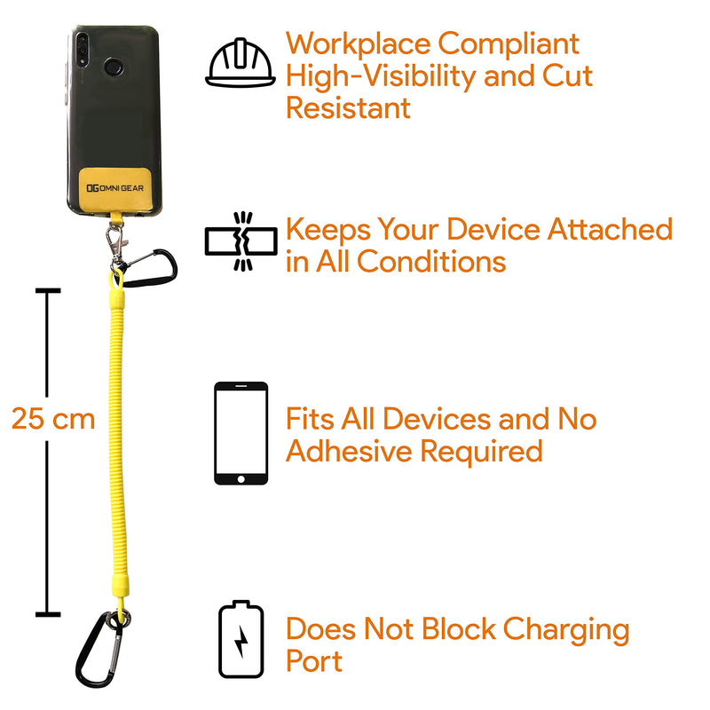[Australia - AusPower] - Drop Stop Mobile Phone Tether - Cell Phone Drop and Damage Prevention with Carabiners for Attachment for Workplace Phone Safety Vest Attachment - Carabiner for Cell Phone (High Visibility Yellow) High Visibility Yellow 