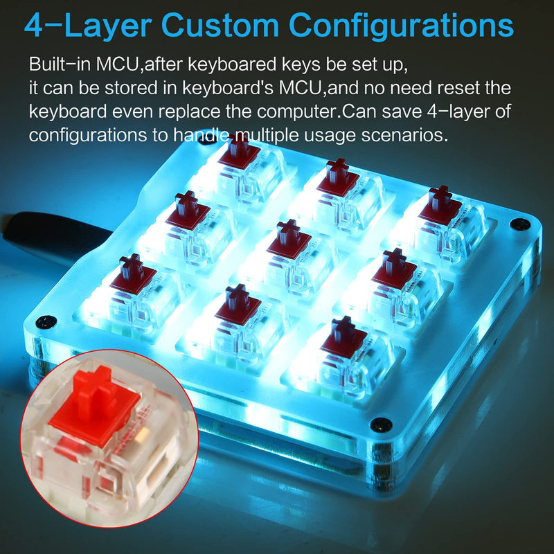 [Australia - AusPower] - Koolertron One Handed Macro Mechanical Keyboard,Blue LED Backlit Portable Mini One-Handed Mechanical Gaming Keypad OSU! Keyboard 9 Fully Programmable Keys White/Red Switches/Blue LED 