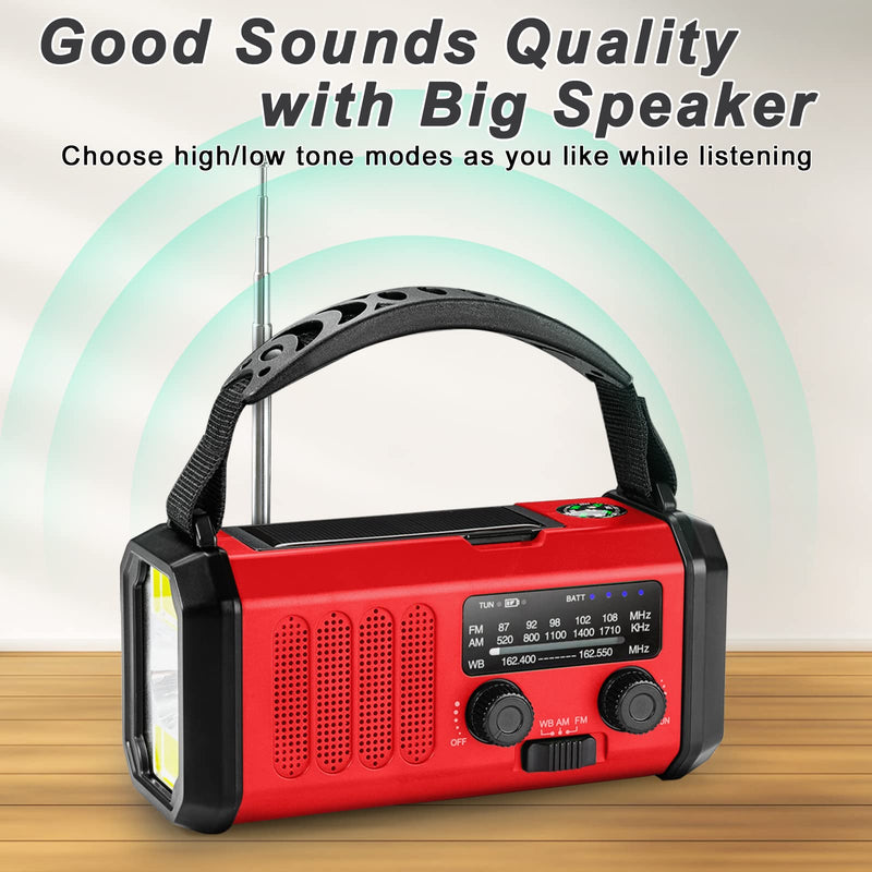 [Australia - AusPower] - Emergency Radio,10000mAh Solar Radio, Crank Radio, NOAA/AM/FM Weather Radio, USB Type-C Charging,Dynamo Radio,Polymer Battery,Torch & LED Reading Light, SOS Alarm,Compass for Camping Red 