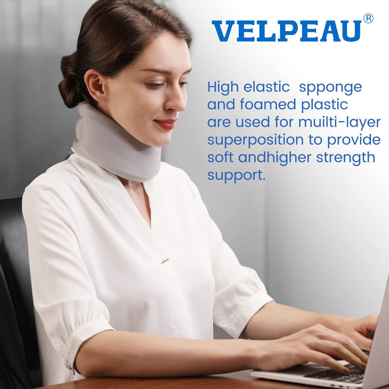 [Australia - AusPower] - VELPEAU Neck Brace for Neck Pain and Support - Soft Cervical Collar for Sleeping - Vertebrae Whiplash Wrap Aligns,Stabilizes & Relieves Pressure in Spine for Women & Men (Stabilized, Grey, Small 3.5″) 3.5 Inch (Pack of 1) S 