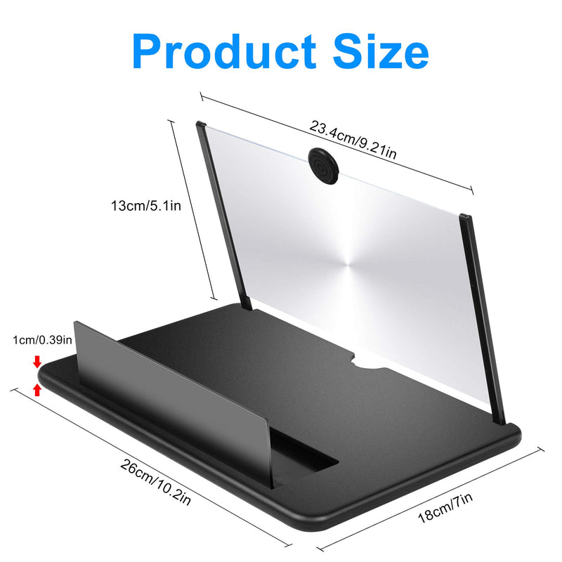 [Australia - AusPower] - 12" Phone Magnifying Screen, 3D HD Screen Amplifier for Cell Phone, Foldable Phone Screen Magnifier, for Movies, Videos and Gaming, Compatible with All Smartphones (Black) 