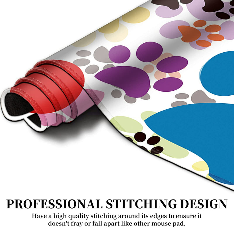 [Australia - AusPower] - Desk Pad, Dog Pawprint Multicolor Laptop Desk Mat,Long Large Gaming Mouse Pad with Stitched Edges Non-Slip Writing Mat Desk Blotter Protector for Office Home (with Coaster & Elephant Sticker) 
