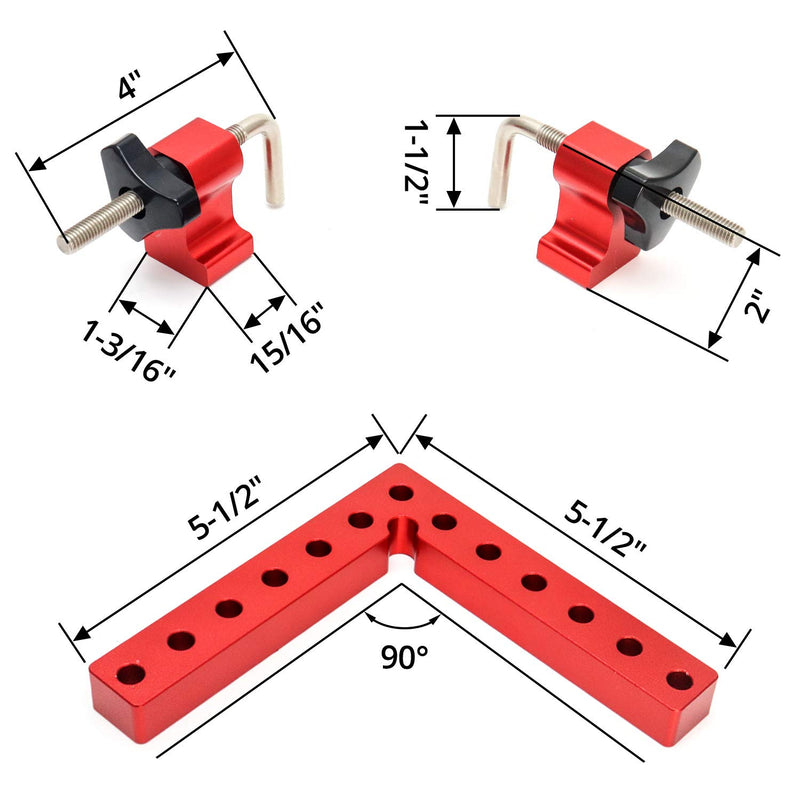 [Australia - AusPower] - QWORK 90 Degree Positioning Squares Right Angle Clamps Fixing Clamp, 5.5" x 5.5"(14 x 14cm), 1 Pack, Aluminum Alloy Woodworking Carpenter Tool for Box Cabinets Drawers Picture Flame 5.5"x5.5" 