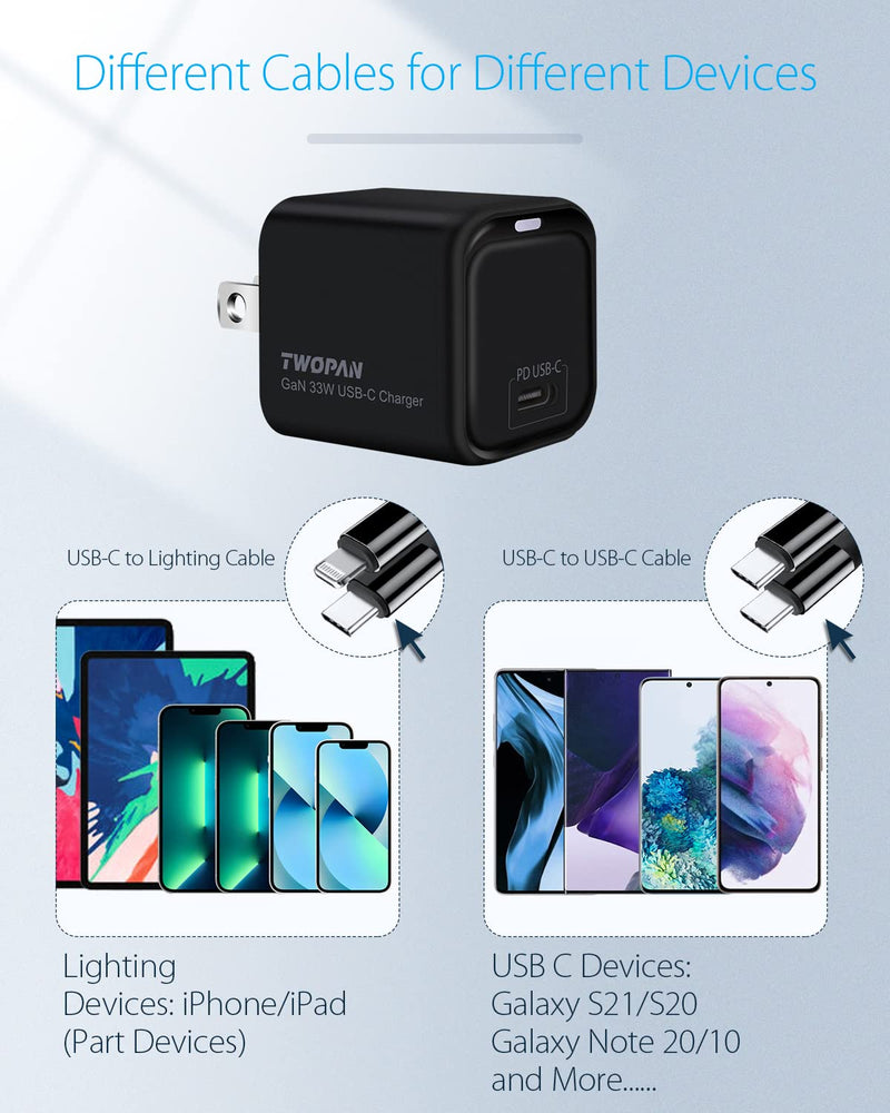 [Australia - AusPower] - TWOPAN 33W GaN USB C Wall Charger for iPhone 13/12, USB C Charger Power Adapter, Durable Compact PD Fast Charger Block for iPad Pro, MacBook Air, Airpods, Galaxy S21/S20/S10, Pixel, Switch 