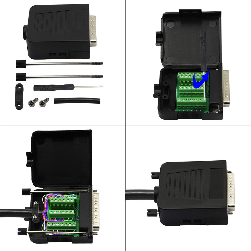 [Australia - AusPower] - CERRXIAN DB25 Breakout Board, DB25 Male D-SUB Connector to DB25 Screw Solderless Wiring Terminal Module Breakout PCB Board Kits with Plastic Case (M Black) 