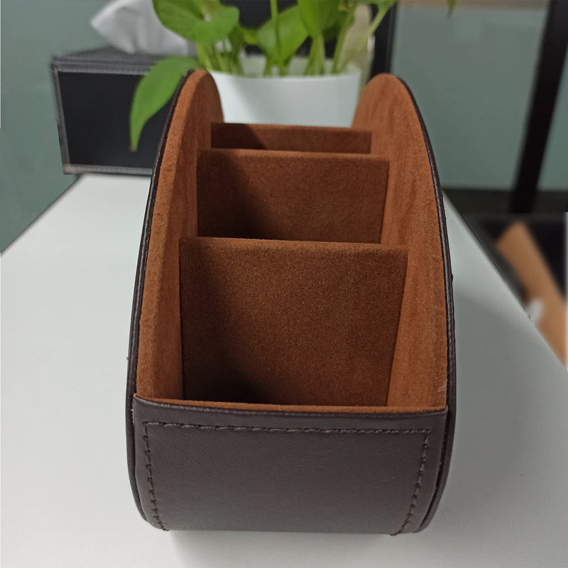 [Australia - AusPower] - Leather Remote Control Holder with 5 Compartments TV Remote Caddy Store Box,Desktop Organizer for Controller, Glasses and Media Player,Pen Storage (Brown) brown 