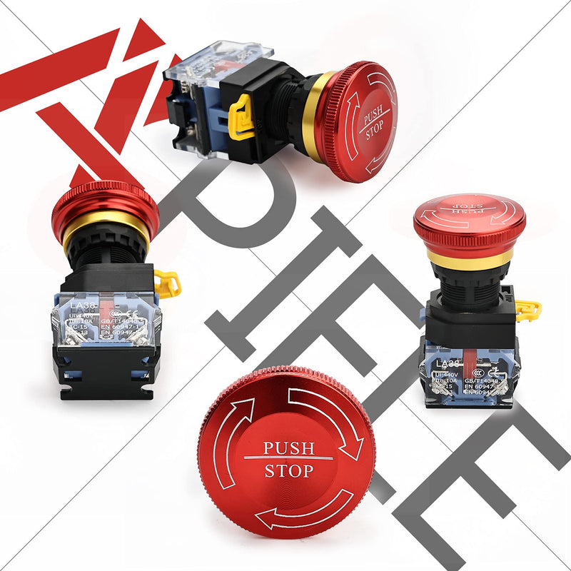 [Australia - AusPower] - APIELE 22mm 1NO 1NC Red Metal Head Mushroom Emergency Stop Push Button Switch 600V 10 Amp (Type A) TYPE A ( Metal Head) 