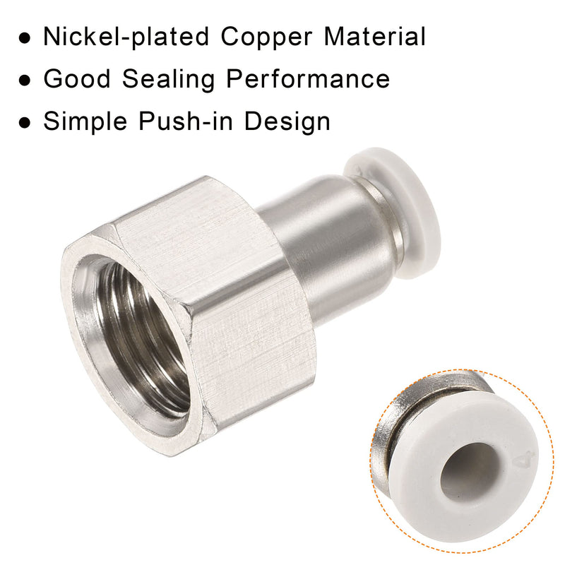 [Australia - AusPower] - MECCANIXITY Push to Connect Fittings 1/4PT Female Thread Fit 4mm Tube OD Nickel-Plated Copper Straight Union Fitting, Pack of 6 