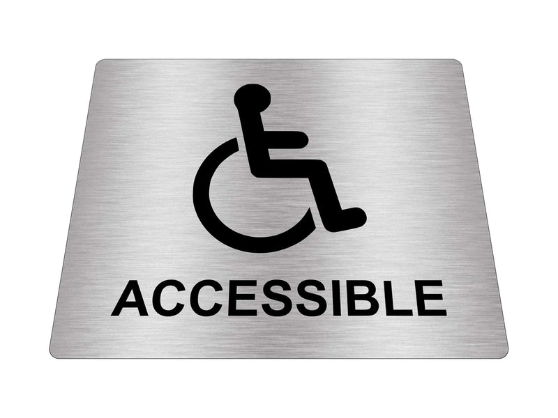 [Australia - AusPower] - Wheelchair Accessible, Disability, Disabled, Sign Silver Adhesive Sticker Notice, Metallic Silver Engraved Black with Universal Icon Symbol and Text (Size 5 inches x 4 inches) 