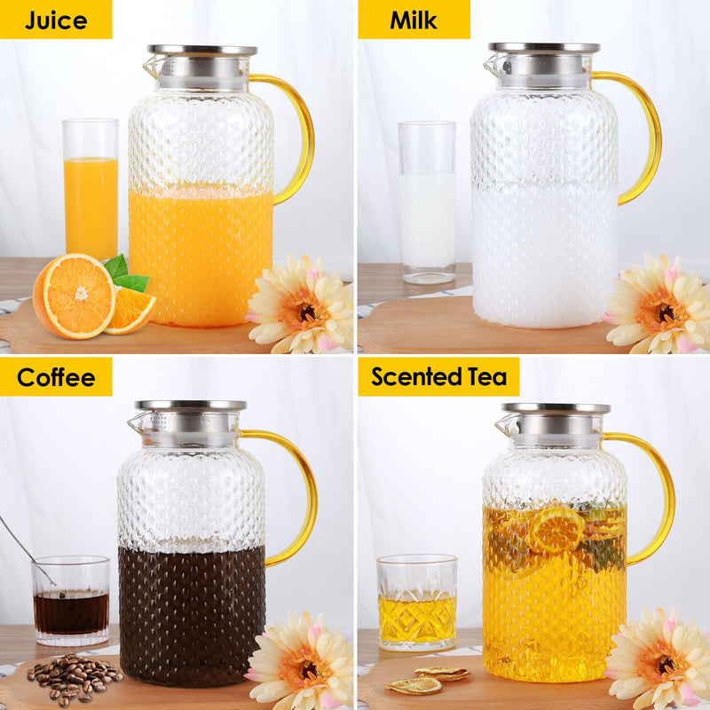 [Australia - AusPower] - Large Glass Pitcher With Lid,1.8 Liter 60 Ounces Water Pitcher With Handle Heat Resistance Glass Carafe For Hot/Cold Beverages,Juice,Iced Tea and Milk 60oz/1800ml 