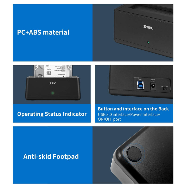 [Australia - AusPower] - SSK USB 3.0 to SATA External Hard Drive Docking Station Enclosure Adapter for 2.5 & 3.5 Inch HDD SSD SATA, Super Speed up to 5Gbps, Support UASP no Drivers Needed(16TB Supports) 
