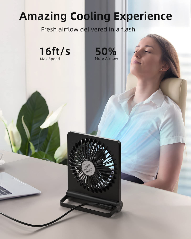 [Australia - AusPower] - Koonie USB Fan, Strong Wind Ultra Quiet Small Desk Fan 180° Tilt Folding 3 Speeds Adjustable USB-C Powered Personal Fan for Home Office Desktop Black 5.71×1.48×6.89 inch 