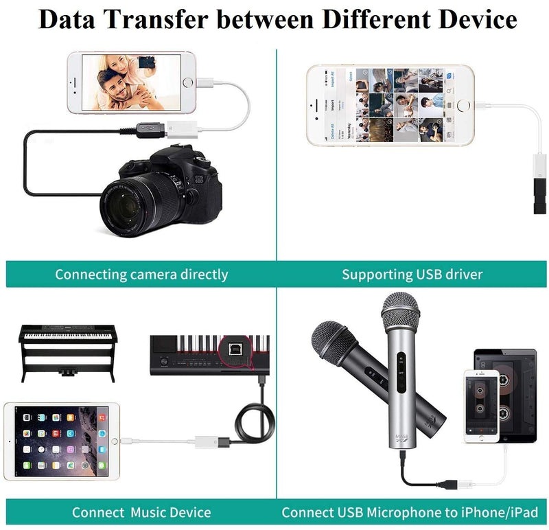 [Australia - AusPower] - [Apple MFi Certified] Lightning to USB Camera Adapter for iPhone iPad, USB 3.0 OTG Data Sync Cable Adapter Compatible with iPhone 12 11 XS XR X 8 7 iPad to Card Reader Keyboard Mouse USB Flash Drive 